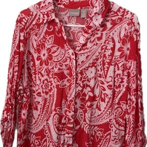 Chico's Red and White Floral Button Down Shirt